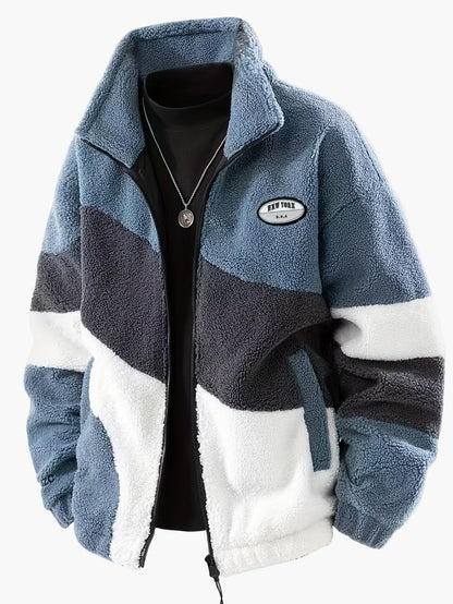 Veste polaire homme style universitaire à col montant et fermeture zippée pour look décontracté