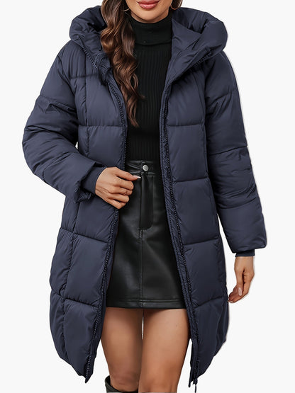 Manteau doudoune long à capuche femme, style urbain hivernal, coupe tendance