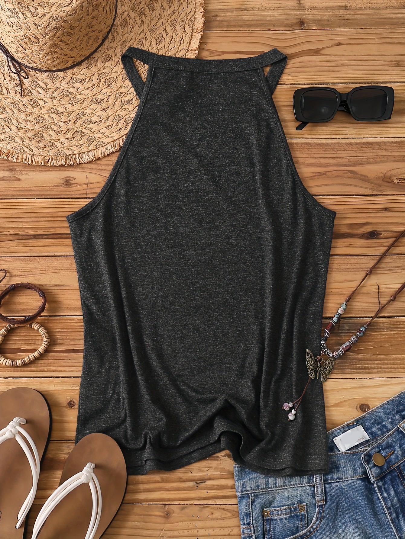 Débardeur Femme Style Bohème Casual - Motif Soleil et Message Positif - Idéal Été et Vacances