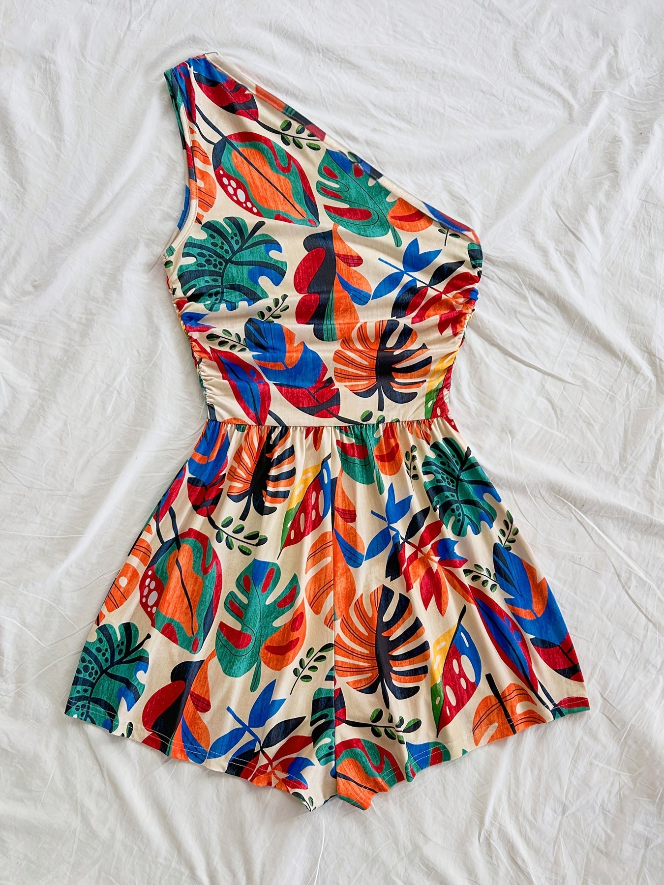 Combinaison Short Femme Une Épaule Style Tropical Été Chic