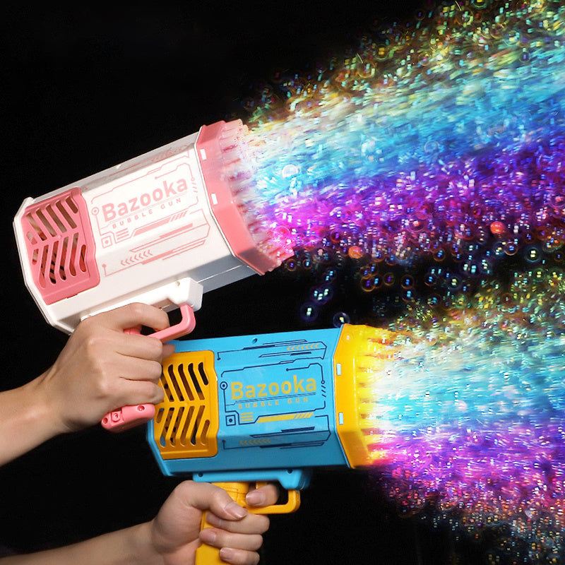 Pistolet à bulles Bazooka 69 trous pour enfants – Jouet interactif et amusant avec ventilateur, idéal pour fêtes et activités extérieures