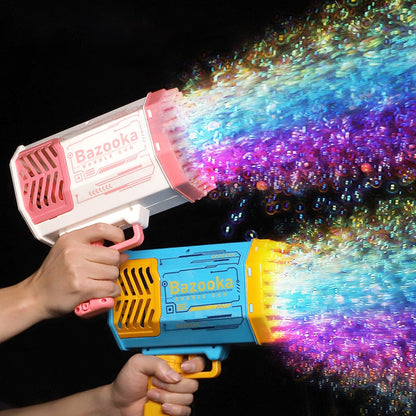 Pistolet à bulles Bazooka 69 trous pour enfants – Jouet interactif et amusant avec ventilateur, idéal pour fêtes et activités extérieures
