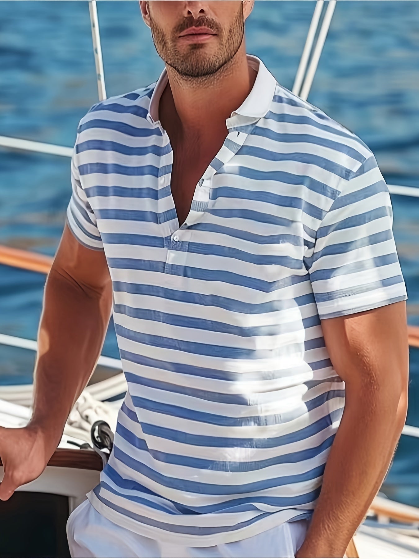 Polo marin à rayures homme style casual pour l'été