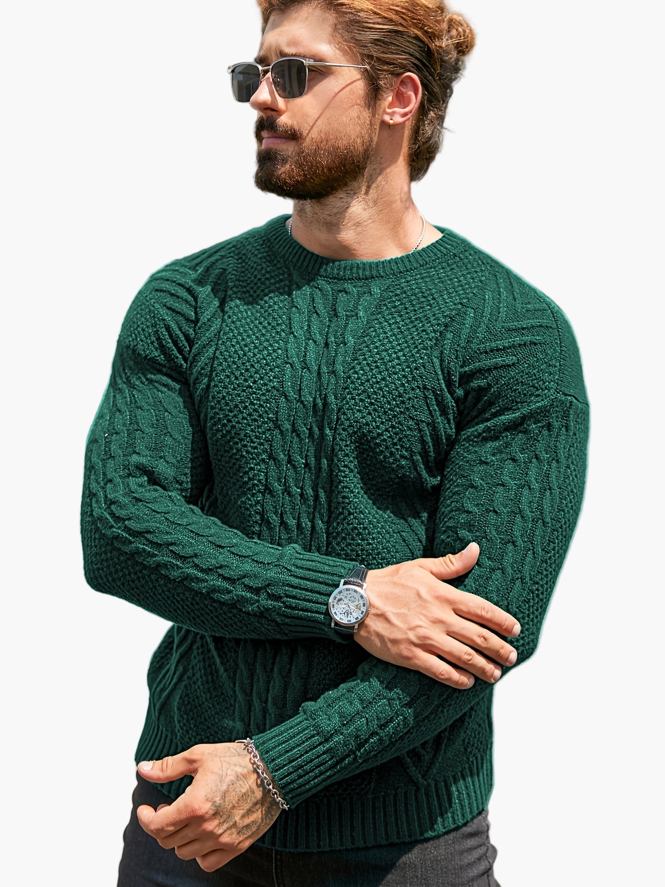 Pull torsadé pour homme style décontracté urbain – Manches longues, chic automne/hiver