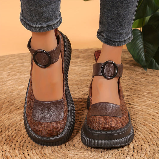 Scarpe da barca vintage da donna con punta tonda e cinturino con fibbia – Stile casual