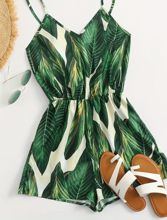 Combinaison courte d'été à motif tropical pour femme, style vacances, décontracté et chic