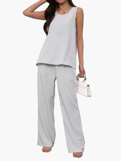 Women's Casual 2-Piece Set – Sleeveless Top and Wide-Leg Pants, Elegant Spring Summer Style