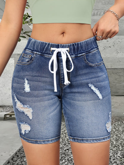 Short bermuda casual per donna con vita elastica e dettagli consumati – Ideale per estate e spiaggia