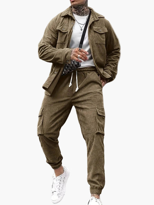 Ensemble Décontracté pour Homme – Veste Chemise et Pantalon Cargo Style Urbain