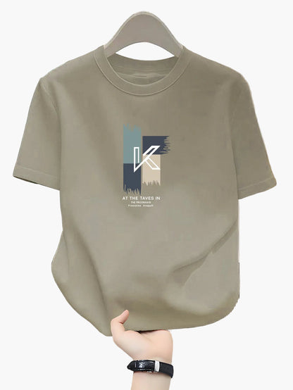 T-shirt uomo stile casual con stampa grafica lettera K
