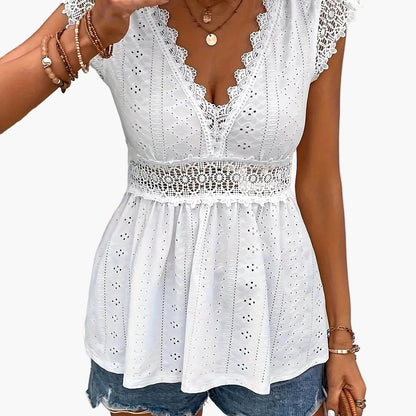 Damesblouse Vakantiestijl Chic met Kant en Diepe V-hals