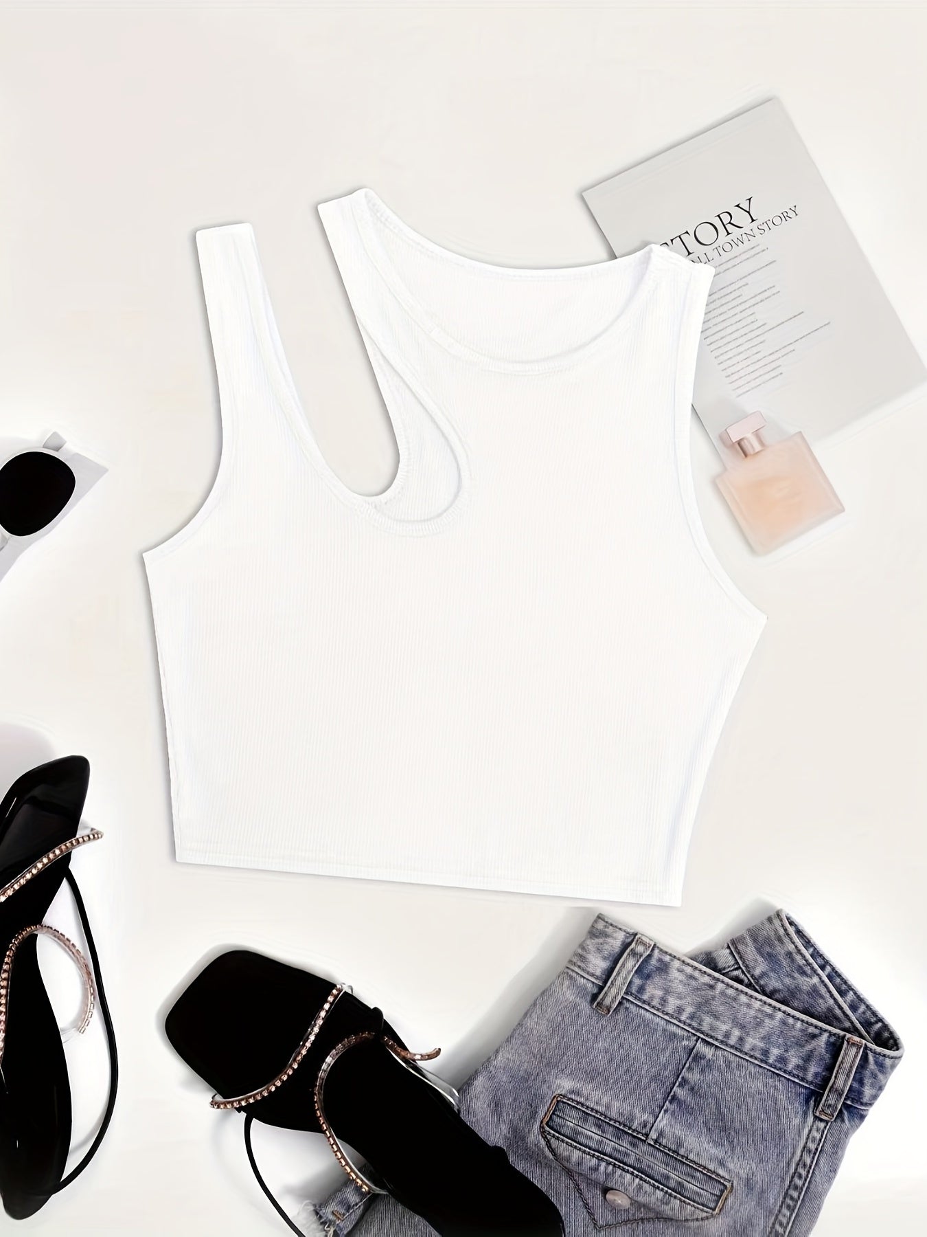 Women's trendy asymmetrical style tank top for summer - cropped fit, sexy and modern look