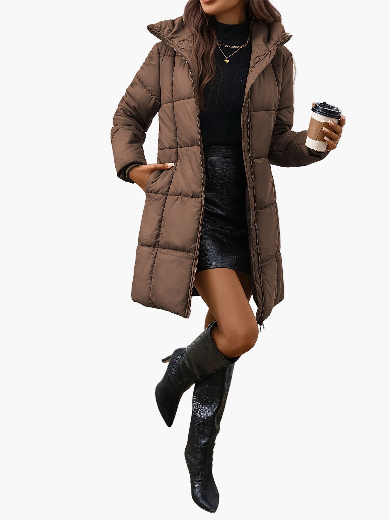 Manteau doudoune mi-longue femme style urbain pour l'hiver