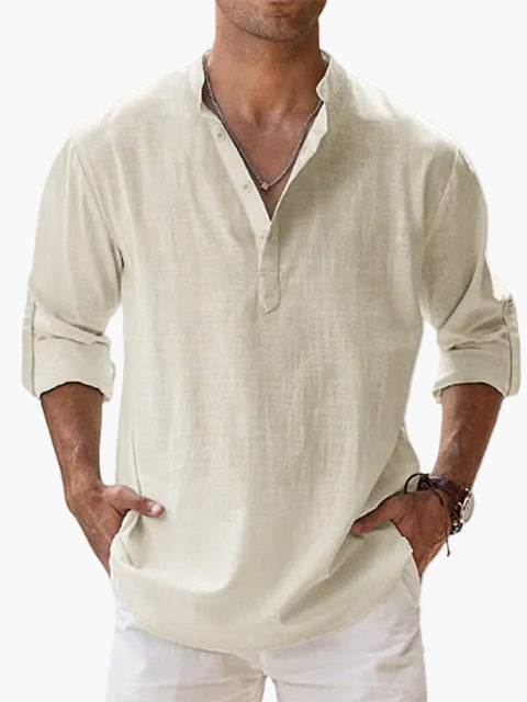 Chemise décontractée homme style col tunisien manches longues idéale pour l'été et les loisirs