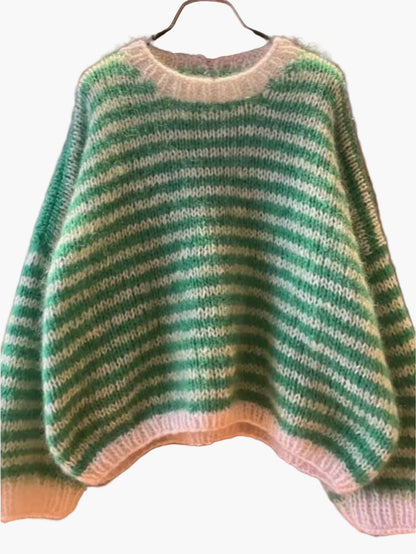 Pull oversize à rayures style décontracté pour femme - Idéal automne/hiver