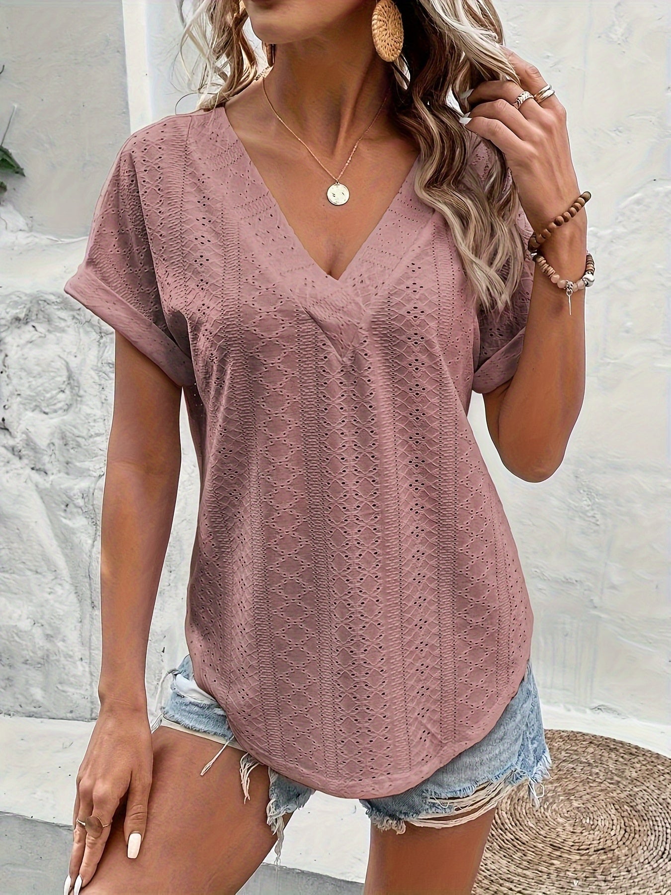 Blusa Donna Elegante Collo a V Stile Casual per Primavera Estate