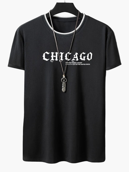 T-shirt homme style urbain imprimé CHICAGO tendance décontractée
