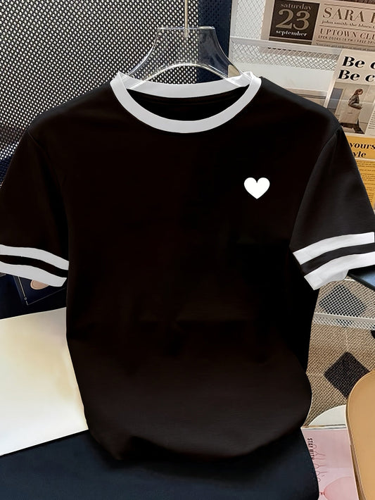 T-shirt décontracté pour femme avec cœur imprimé style sport chic