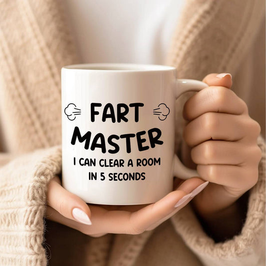 Kubek humorystyczny dla mężczyzny – Fart Master, zabawny kubek do kawy, oryginalny prezent dla miłośnika dowcipów