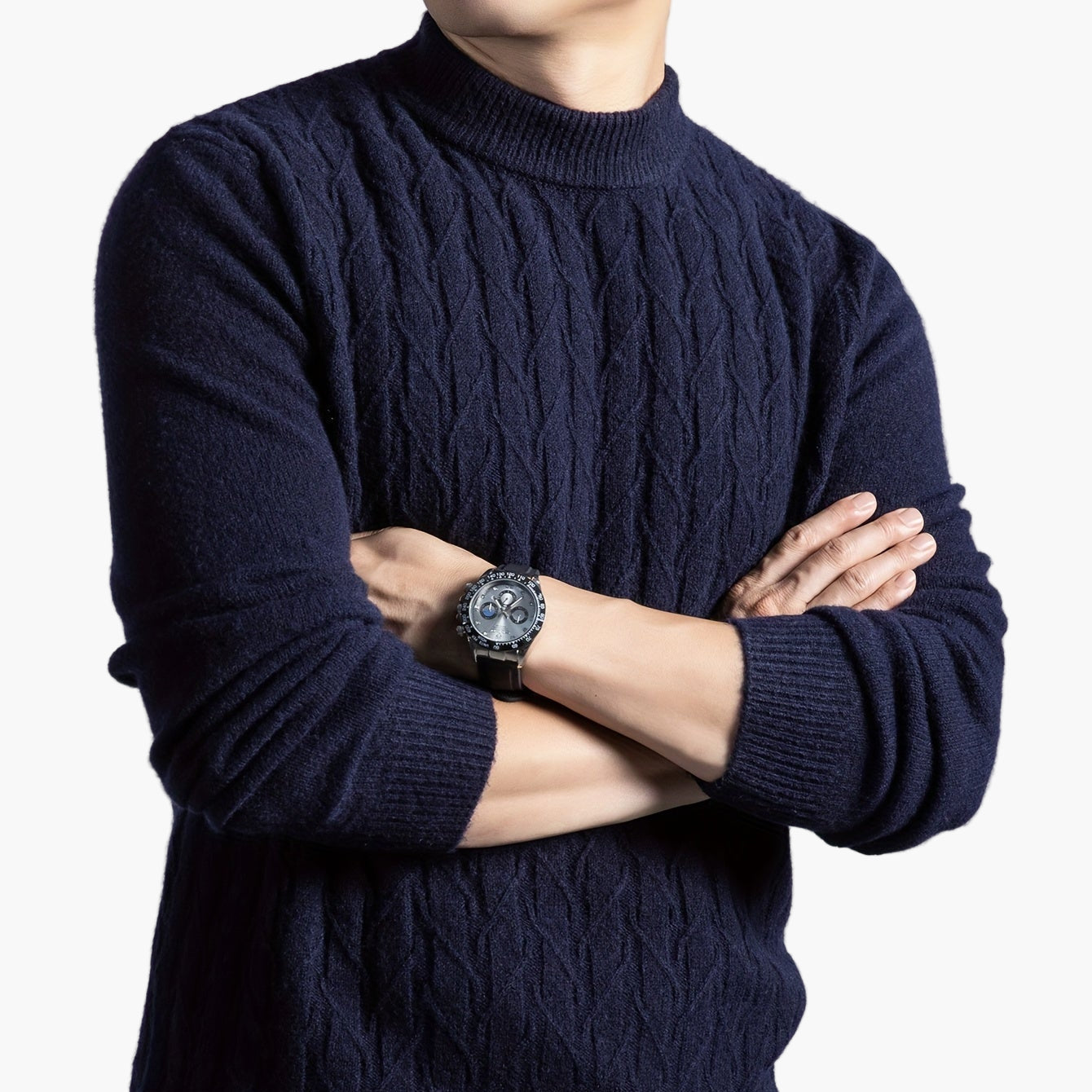 Pull-over col rond style torsadé pour homme - Élégant et décontracté automne/hiver