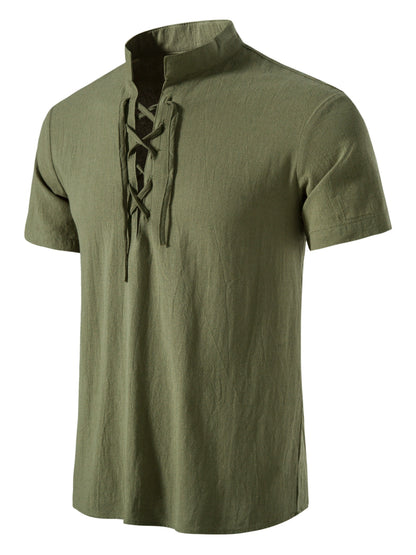 Camicia casual uomo maniche corte stile allacciato collo alla coreana per l'estate