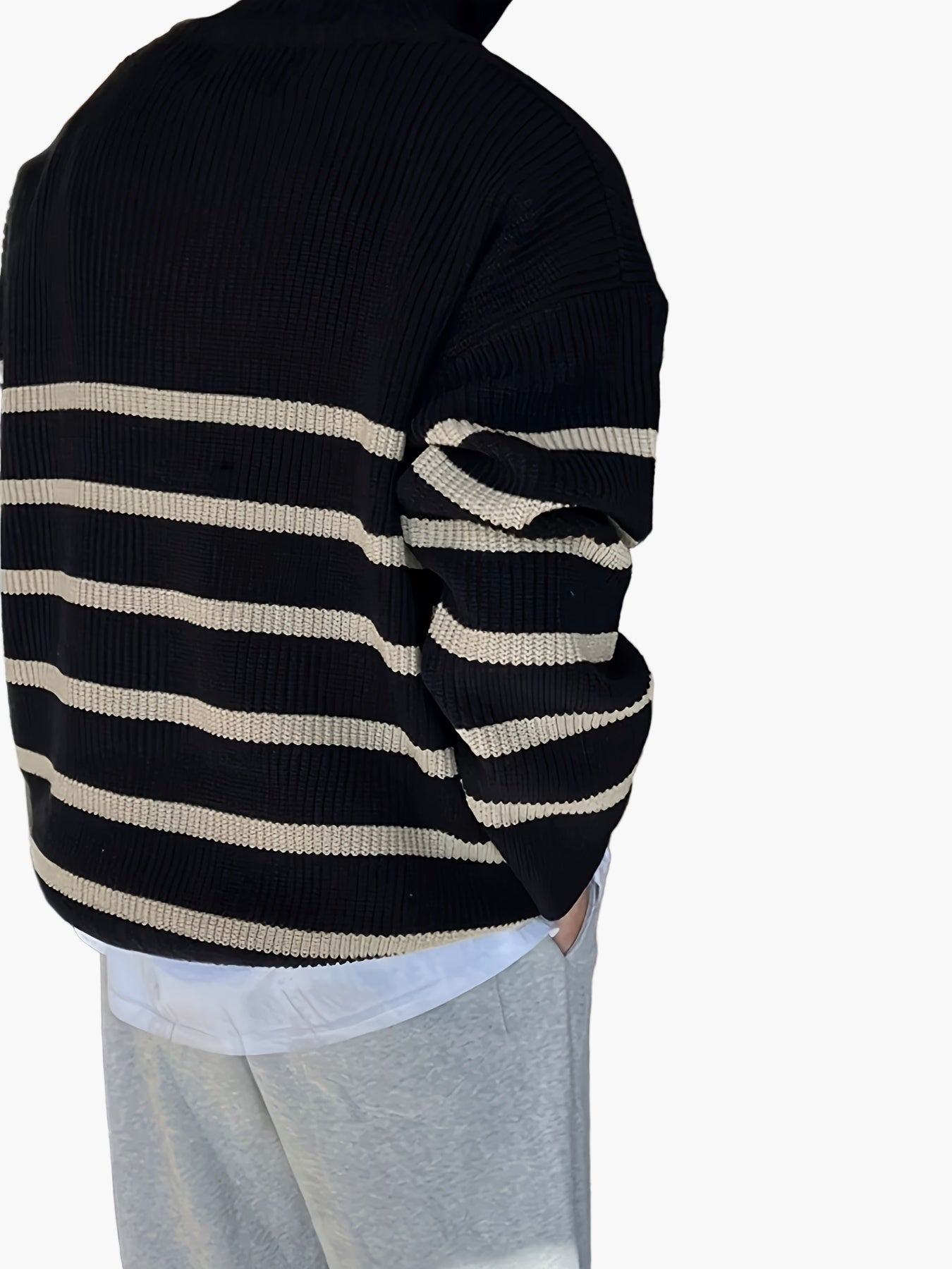Pull décontracté zippé à rayures pour homme style automne-hiver