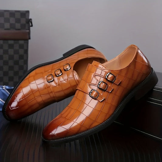 Herenschoenen met drievoudige gesp in vintage stijl – formele en stedelijke elegantie