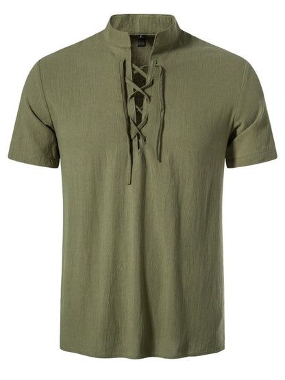 Camicia casual uomo maniche corte stile allacciato collo alla coreana per l'estate