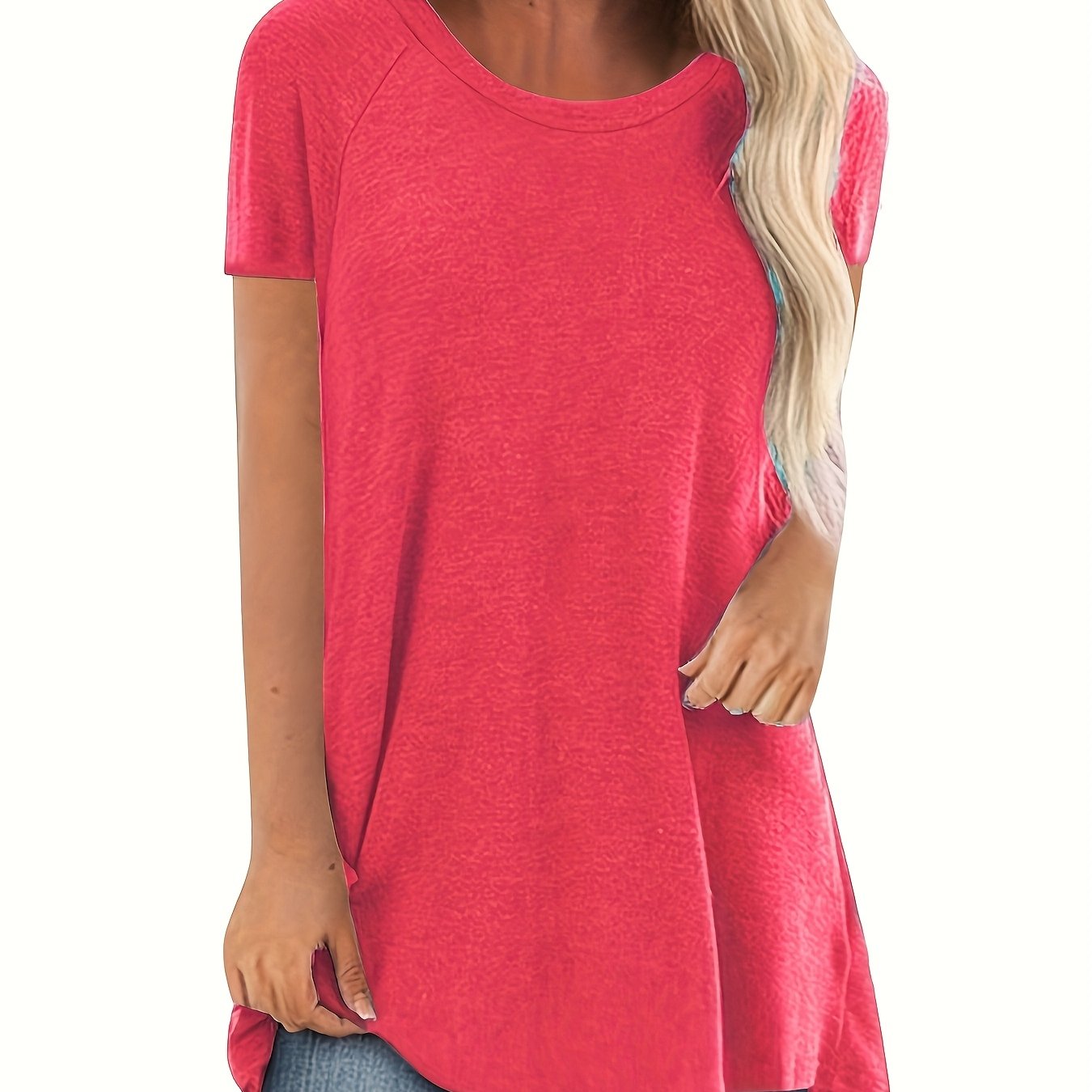 T-shirt lunga casual donna maniche corte collo tondo stile ampio per uso quotidiano