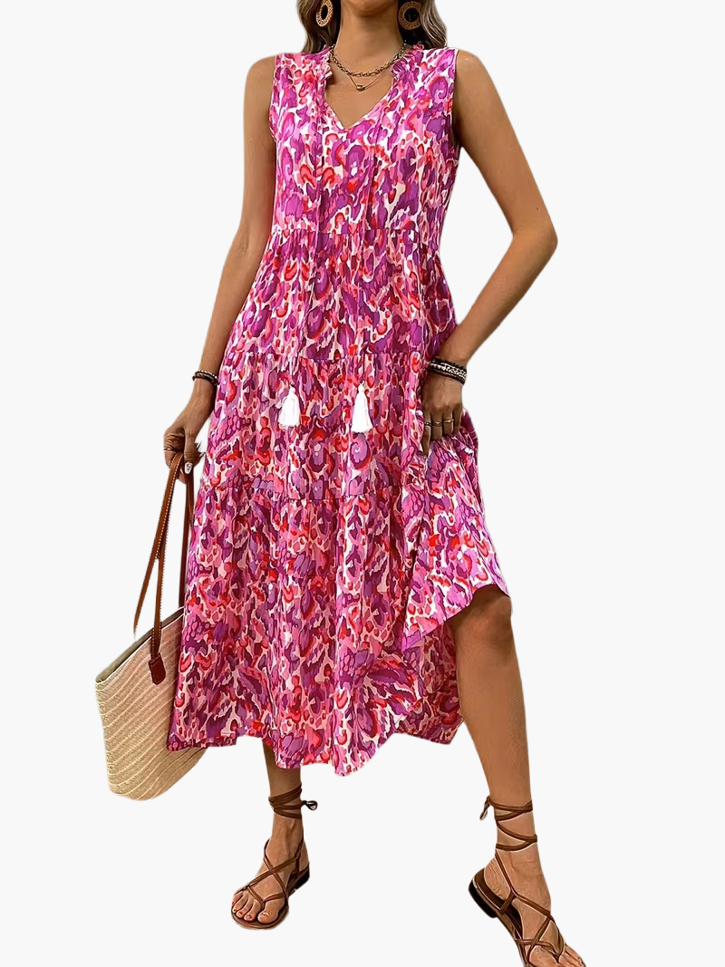 Robe Femme Élégante Sans Manches Style Bohème pour Été et Printemps