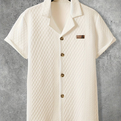 Men's short-sleeve shirt retro chic style – Camp collar and elegant textured patterns