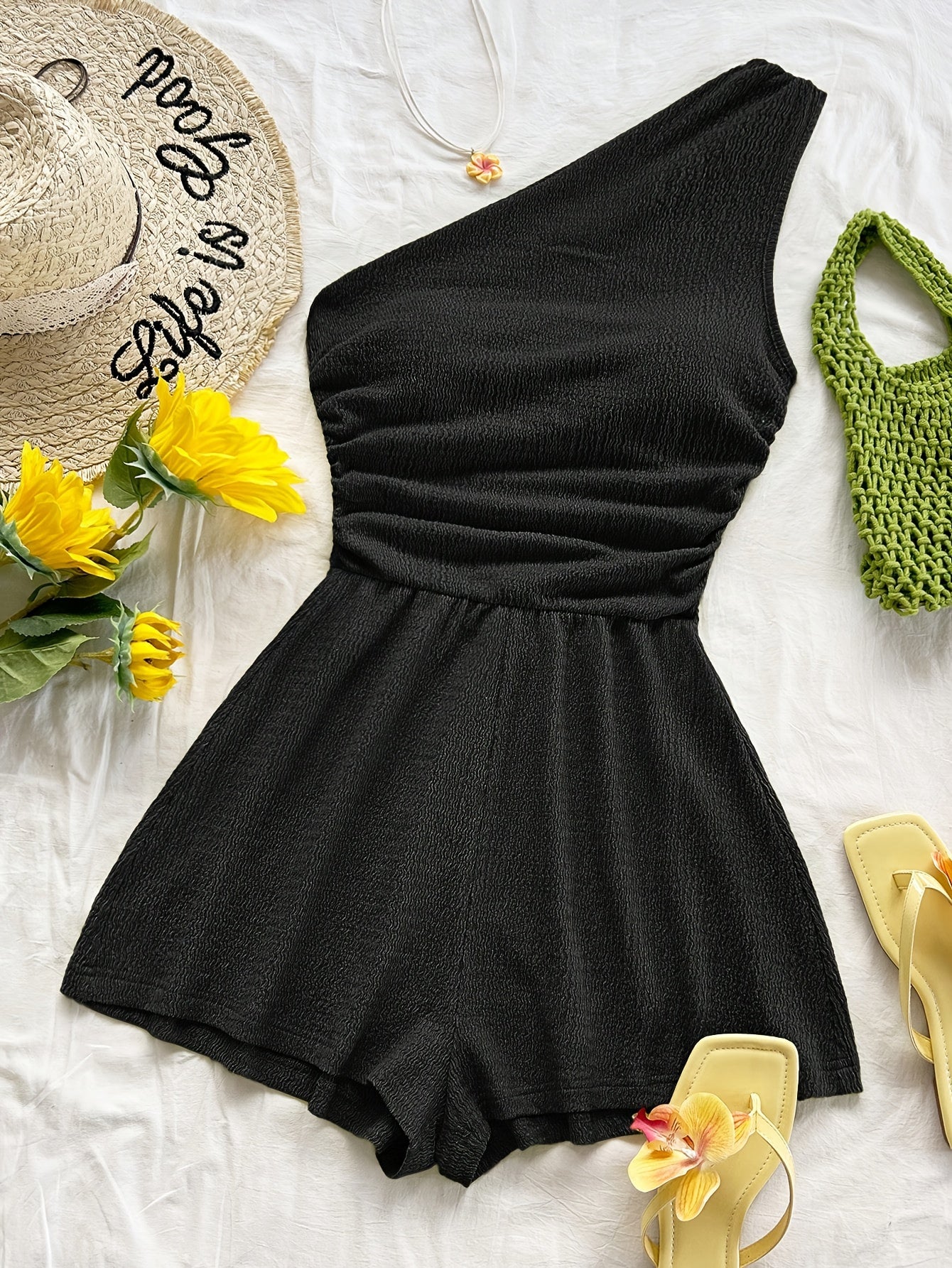 Dames korte jumpsuit met één schouder, casual stijl voor de zomer