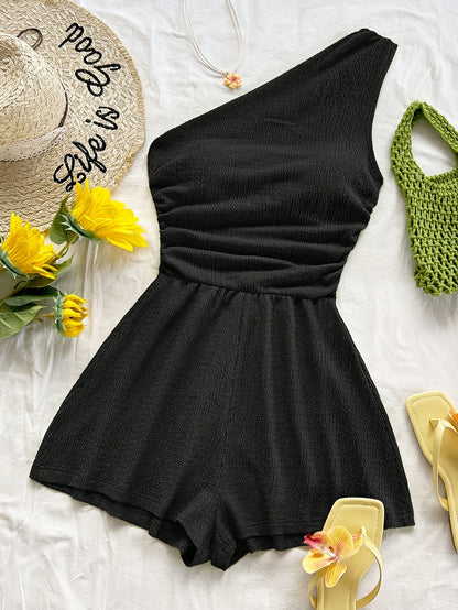 Dames korte jumpsuit met één schouder, casual stijl voor de zomer