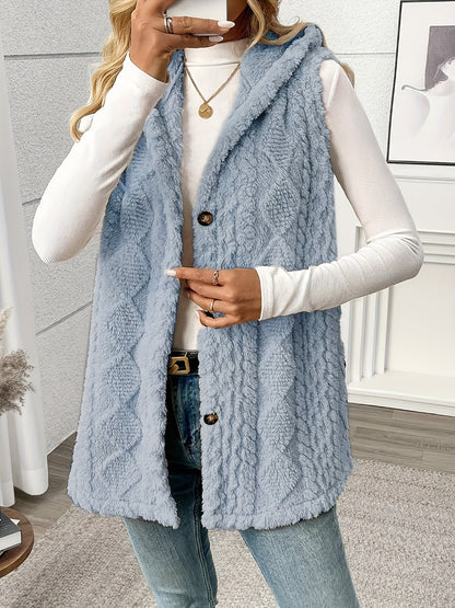 Gilet sans manches à capuche style torsadé pour femme, élégant et décontracté