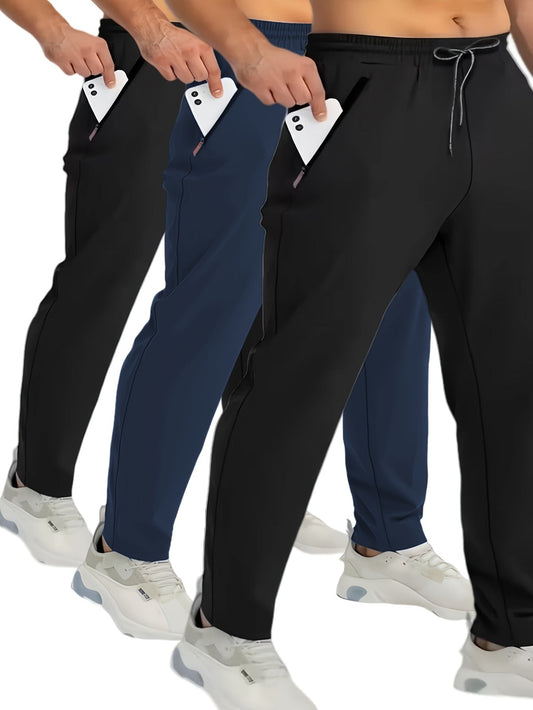 Pantaloni da jogging uomo con tasche con zip, stile casual, confezione da 3, ideali per sport e relax