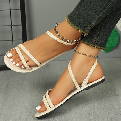 Sandales plates tressées femme – Style bohème chic pour l'été, confort au quotidien