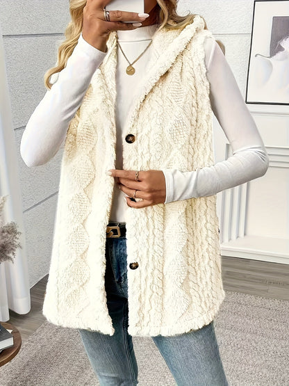 Gilet sans manches à capuche style torsadé pour femme, élégant et décontracté