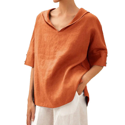 Melissa – Chemise loose en coton et lin de couleur unie