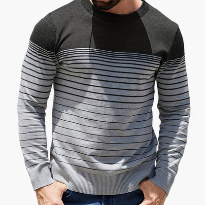 Pull à rayures pour homme style casual – Manches longues, col rond, idéal pour le printemps et l'automne