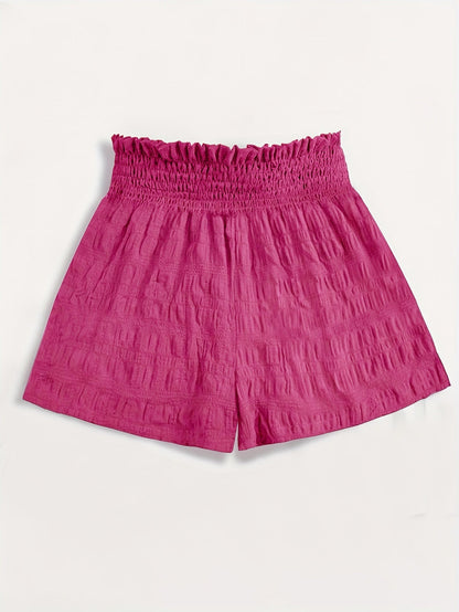 Short ample taille haute à smocks pour femme, style décontracté été