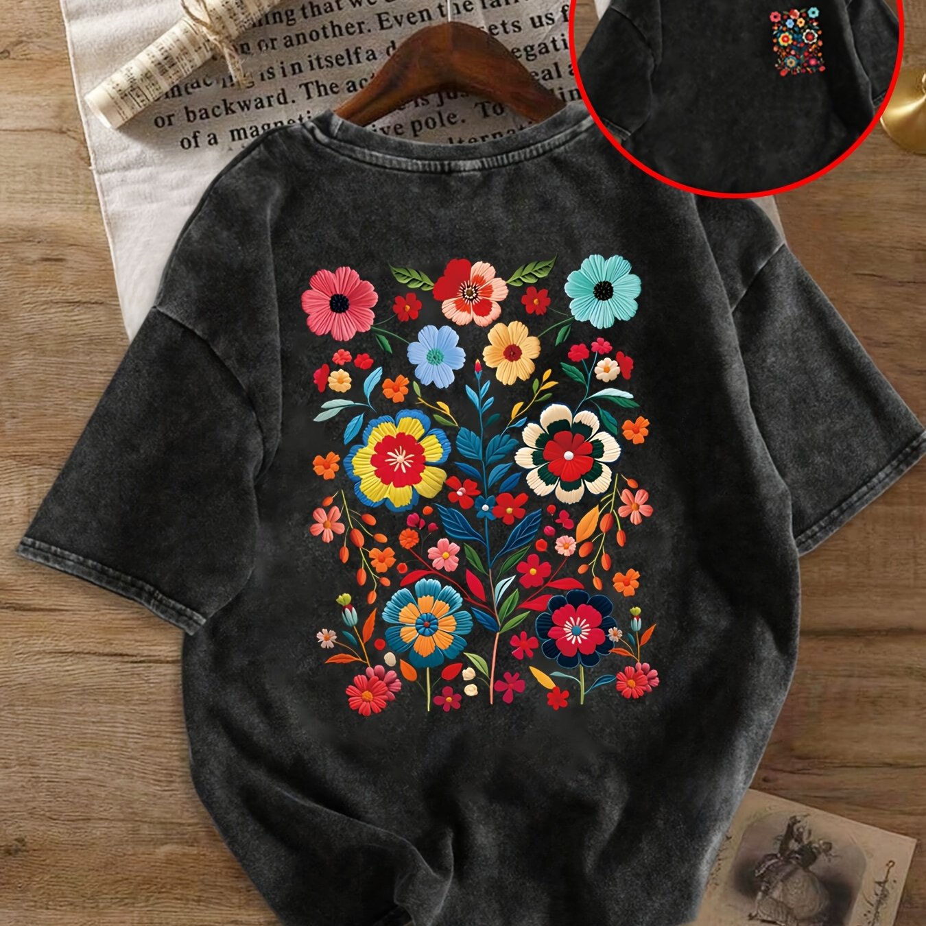 Camiseta Mujer Estilo Casual Motivo Floral Bordado - Moda Verano con Tendencia Bohemia
