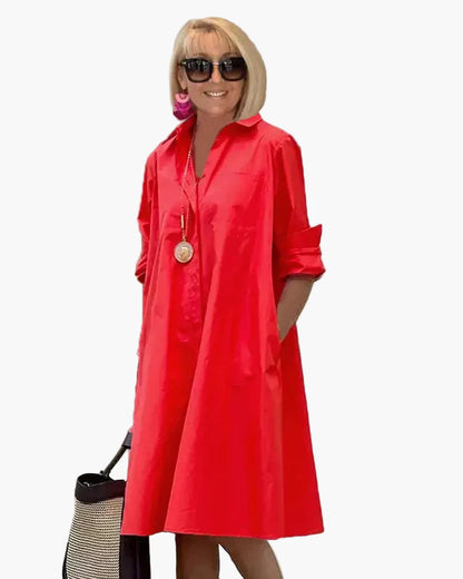 Vestito camicia ampio elegante per donna, stile casual raffinato, ideale per tutti i giorni