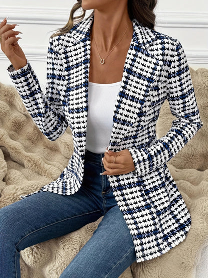 Elegante damesblazer met ruitpatroon in kantoorstijl voor de lente