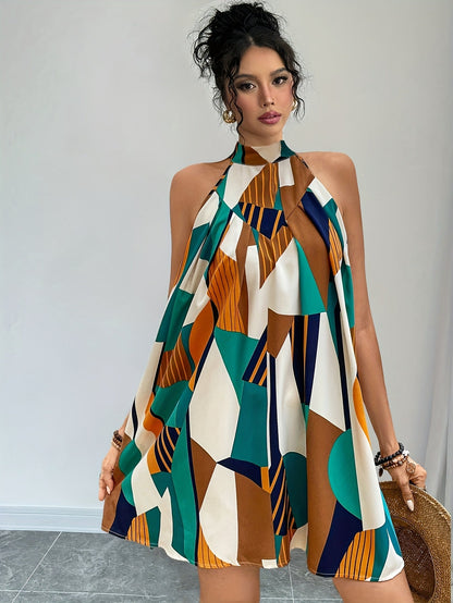 Elegant trapeze dress with artistic print for women, casual summer style