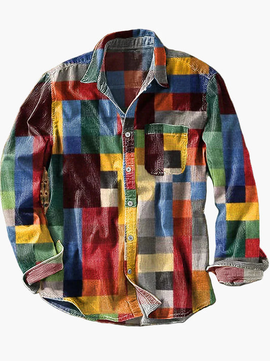 Chemise à carreaux vintage décontractée pour homme – style rétro polyvalent