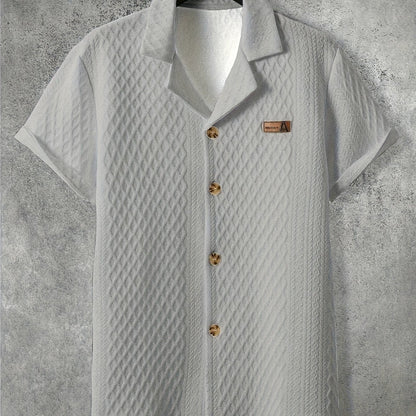 Men's short-sleeve shirt retro chic style – Camp collar and elegant textured patterns