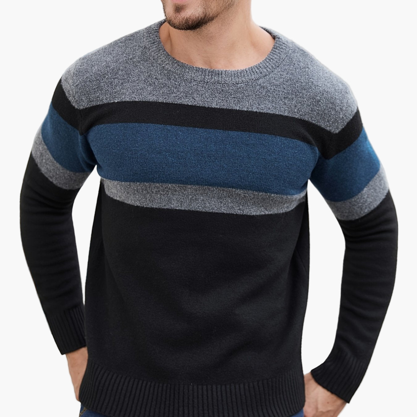 Pull à Rayures Style Décontracté pour Homme - Idéal Automne Hiver