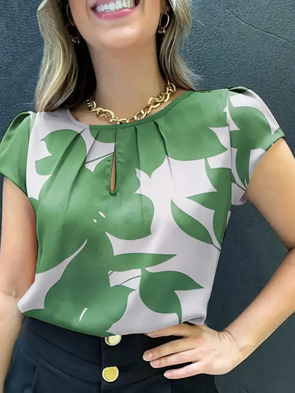 Blouse femme élégante à imprimé abstrait manches courtes style chic pour bureau et sorties