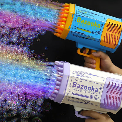 Pistolet à bulles Bazooka 69 trous pour enfants – Jouet interactif et amusant avec ventilateur, idéal pour fêtes et activités extérieures
