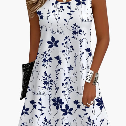 Afslappet sommerkjole uden ærmer til kvinder med elegant blomsterprint